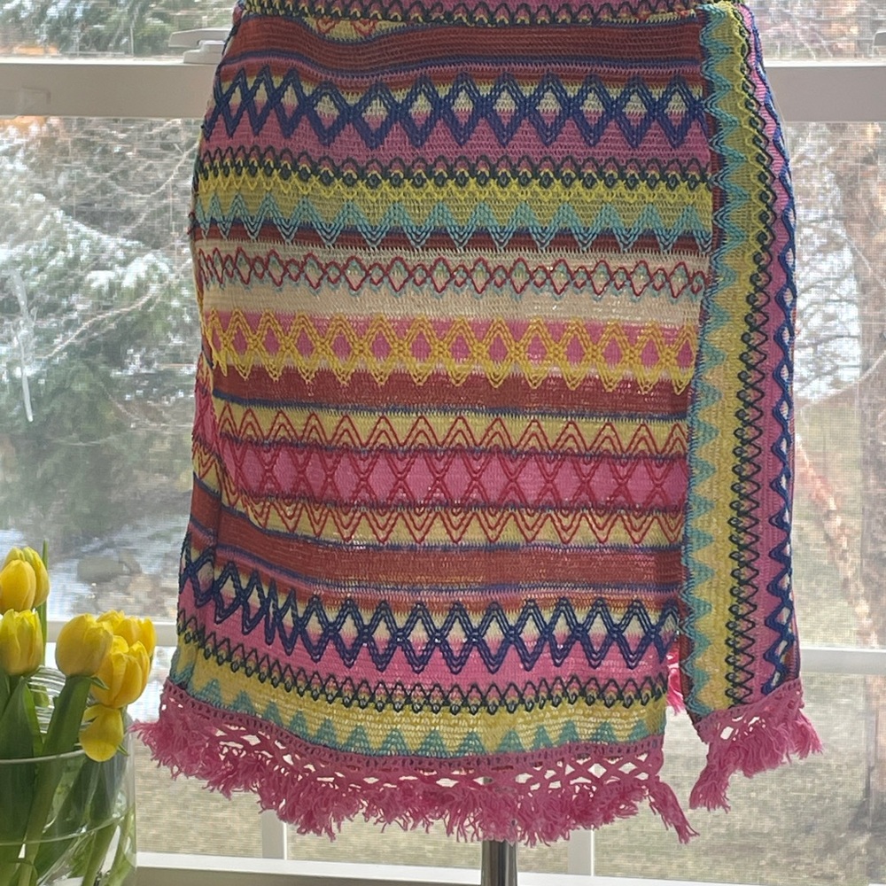 Colorful Patterned Mini Skirt With Fringe